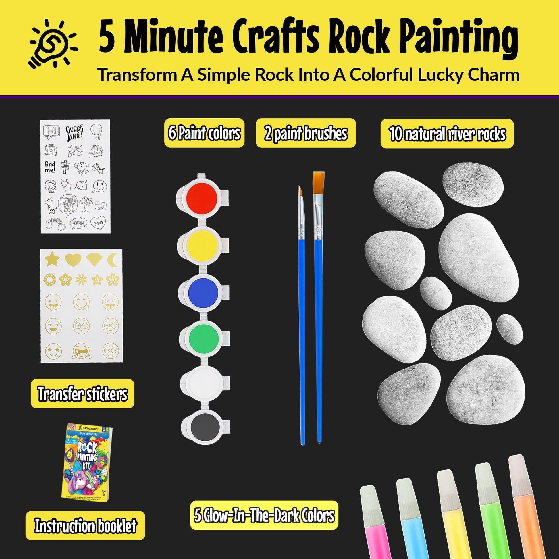 Creativity for Kids Glow In The Dark Rock Painting Kit - Paint 10 Rocks  with Wat
